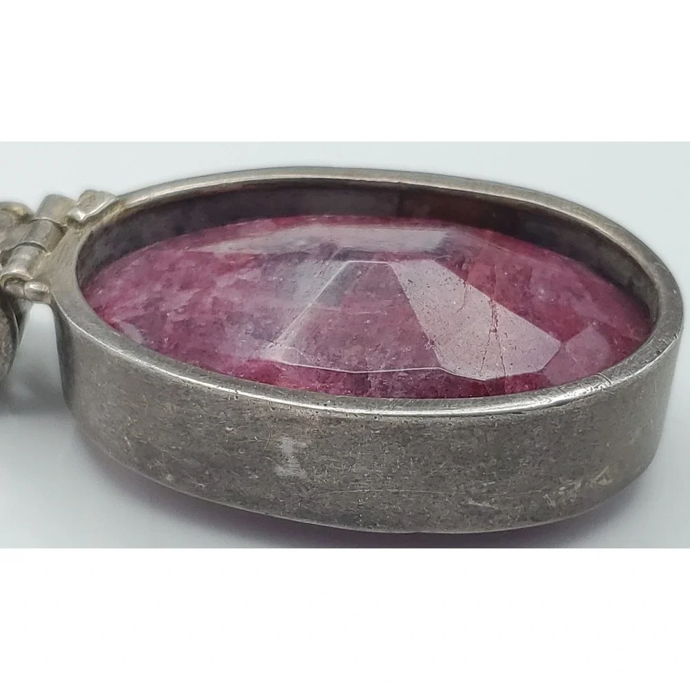 Vtg Sterling Silver Genuine Ruby Handcrafted Reversible Pendant / Brooch‎ 36g